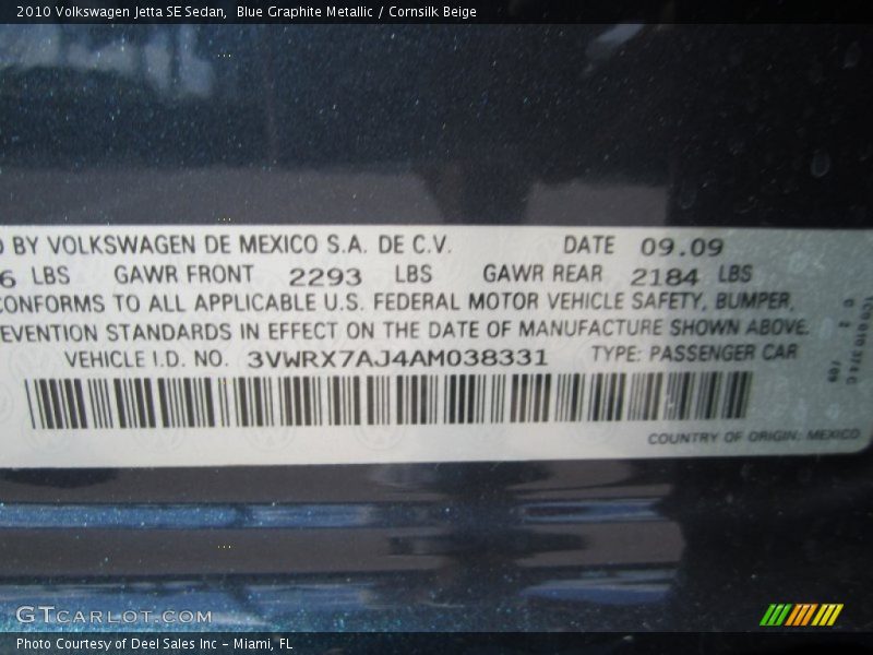 Blue Graphite Metallic / Cornsilk Beige 2010 Volkswagen Jetta SE Sedan