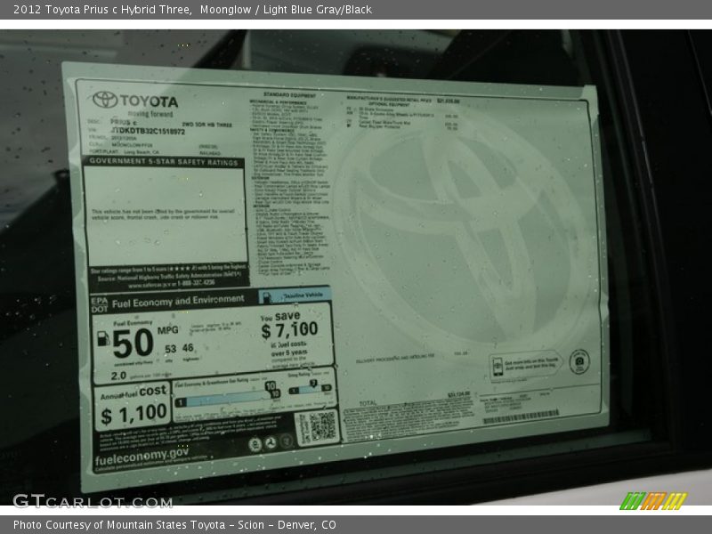  2012 Prius c Hybrid Three Window Sticker