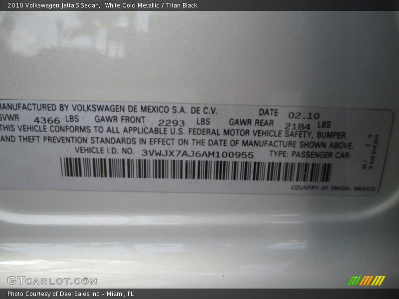 White Gold Metallic / Titan Black 2010 Volkswagen Jetta S Sedan