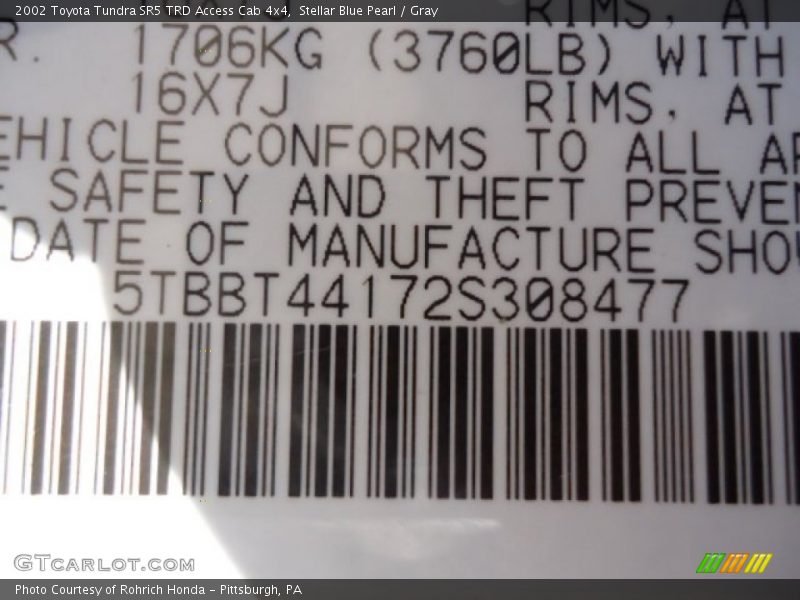 Stellar Blue Pearl / Gray 2002 Toyota Tundra SR5 TRD Access Cab 4x4