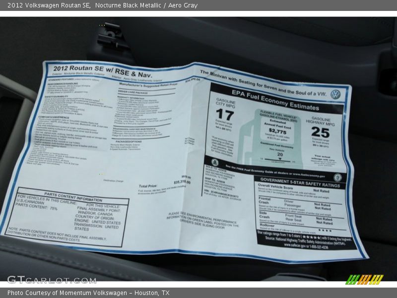 Nocturne Black Metallic / Aero Gray 2012 Volkswagen Routan SE