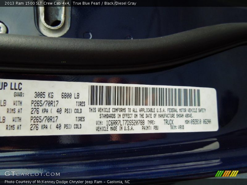 2013 1500 SLT Crew Cab 4x4 True Blue Pearl Color Code PBU