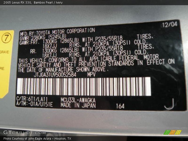 Bamboo Pearl / Ivory 2005 Lexus RX 330