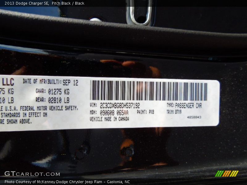 Pitch Black / Black 2013 Dodge Charger SE