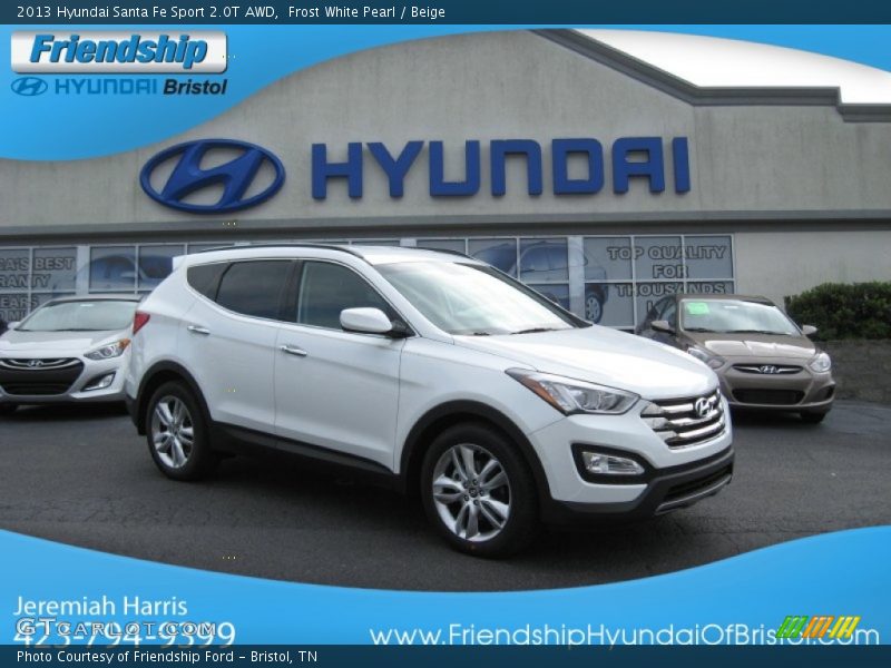 Frost White Pearl / Beige 2013 Hyundai Santa Fe Sport 2.0T AWD