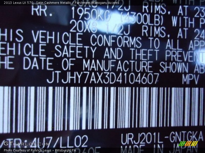 Satin Cashmere Metallic / Parchment/Mahogany Accents 2013 Lexus LX 570