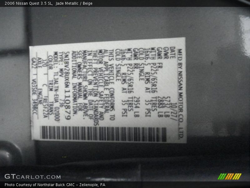 Jade Metallic / Beige 2006 Nissan Quest 3.5 SL