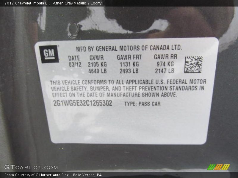 Ashen Gray Metallic / Ebony 2012 Chevrolet Impala LT