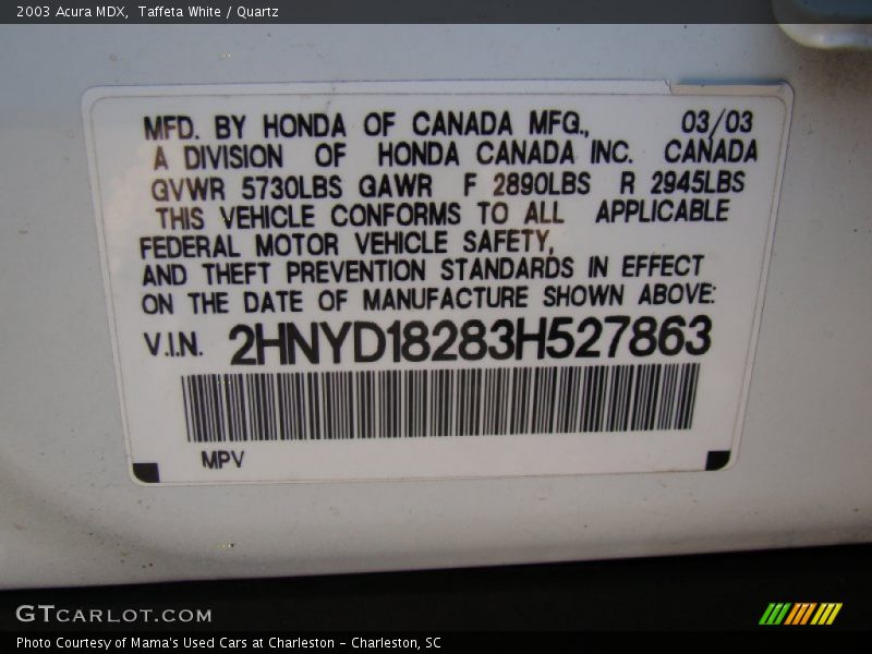 Taffeta White / Quartz 2003 Acura MDX