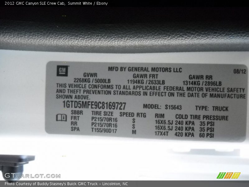 Summit White / Ebony 2012 GMC Canyon SLE Crew Cab