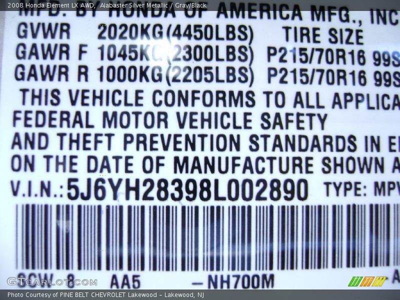 Alabaster Silver Metallic / Gray/Black 2008 Honda Element LX AWD