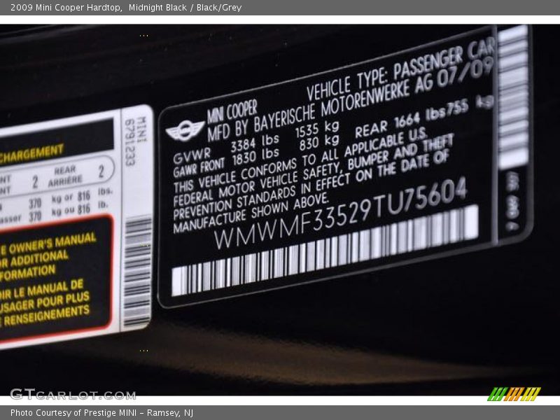 Midnight Black / Black/Grey 2009 Mini Cooper Hardtop