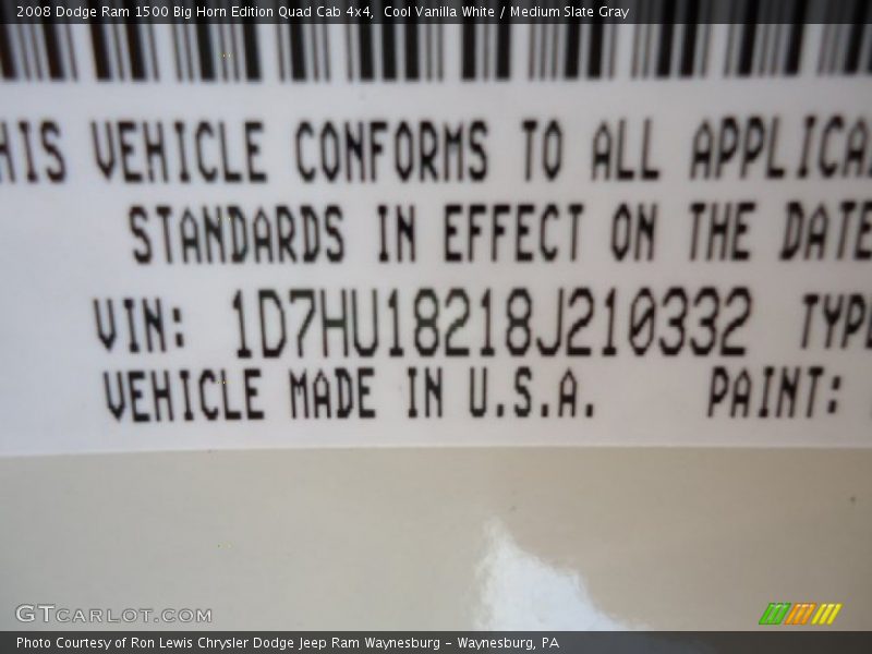 Cool Vanilla White / Medium Slate Gray 2008 Dodge Ram 1500 Big Horn Edition Quad Cab 4x4
