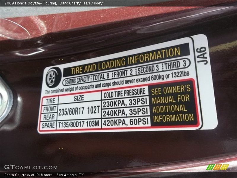 Dark Cherry Pearl / Ivory 2009 Honda Odyssey Touring