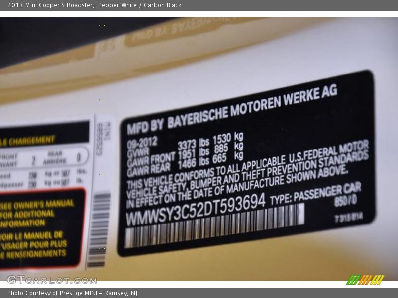 Pepper White / Carbon Black 2013 Mini Cooper S Roadster