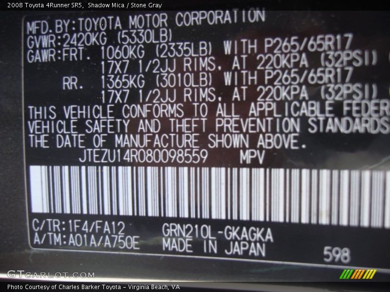 Shadow Mica / Stone Gray 2008 Toyota 4Runner SR5