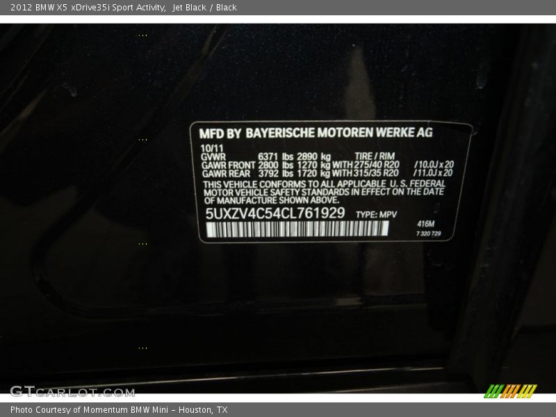 Jet Black / Black 2012 BMW X5 xDrive35i Sport Activity