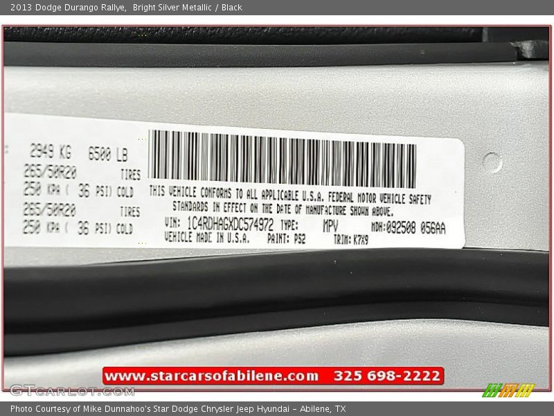 Bright Silver Metallic / Black 2013 Dodge Durango Rallye