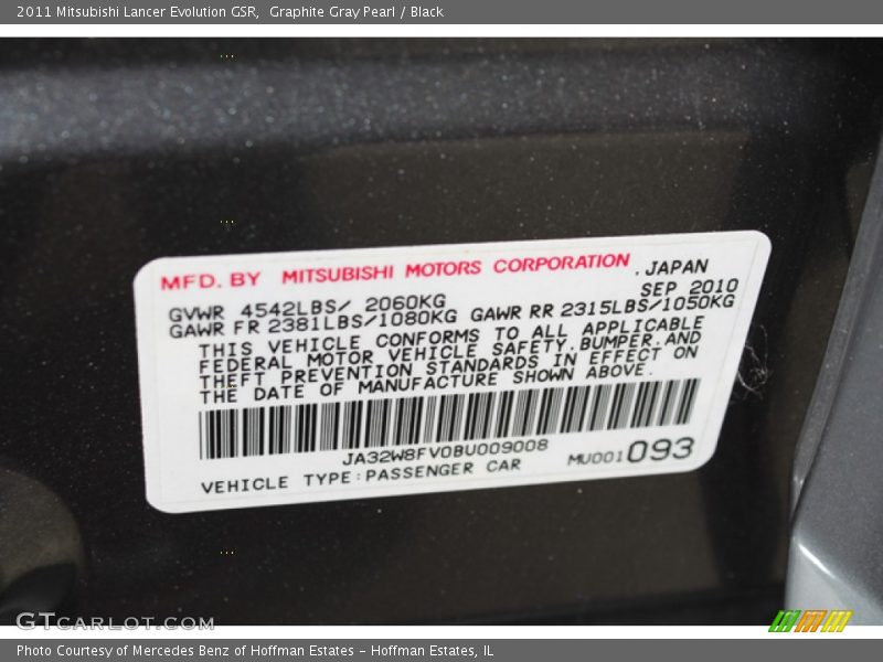 Graphite Gray Pearl / Black 2011 Mitsubishi Lancer Evolution GSR
