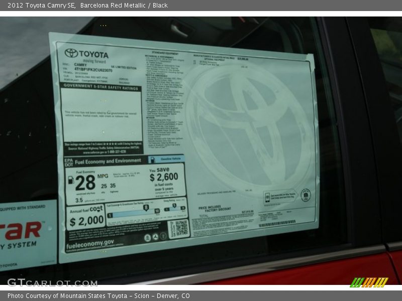 Barcelona Red Metallic / Black 2012 Toyota Camry SE