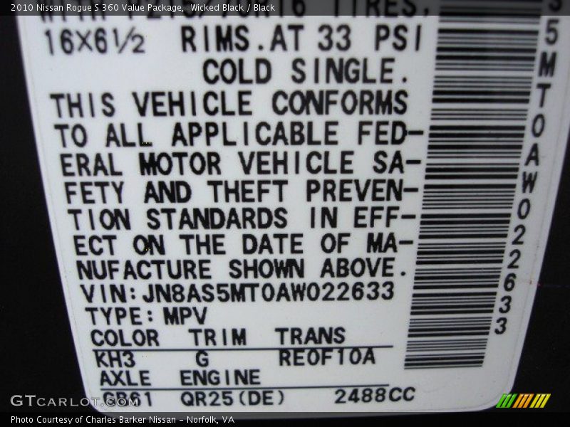 Wicked Black / Black 2010 Nissan Rogue S 360 Value Package