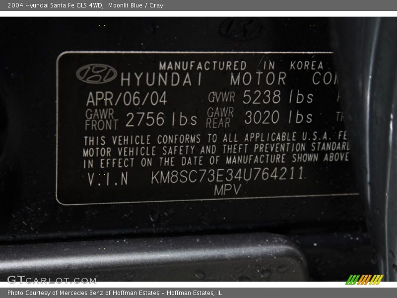 Moonlit Blue / Gray 2004 Hyundai Santa Fe GLS 4WD