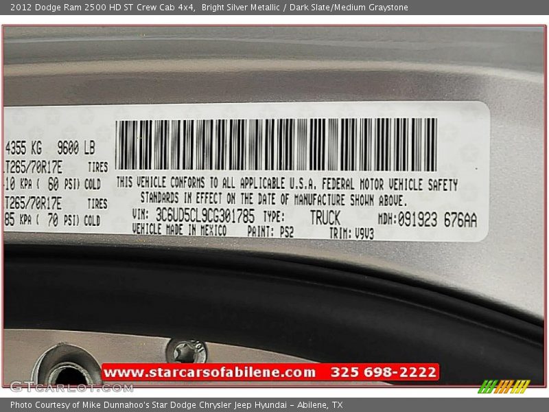 Bright Silver Metallic / Dark Slate/Medium Graystone 2012 Dodge Ram 2500 HD ST Crew Cab 4x4