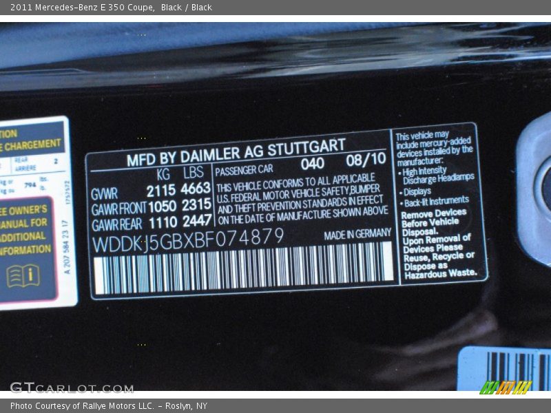 2011 E 350 Coupe Black Color Code 040