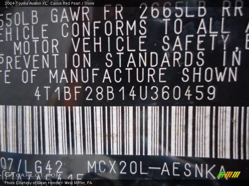 Cassis Red Pearl / Stone 2004 Toyota Avalon XL