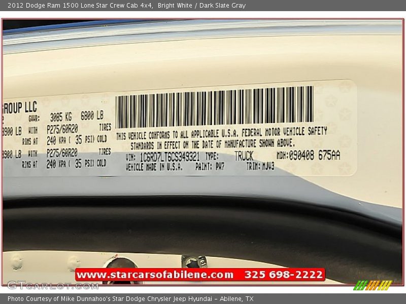 Bright White / Dark Slate Gray 2012 Dodge Ram 1500 Lone Star Crew Cab 4x4