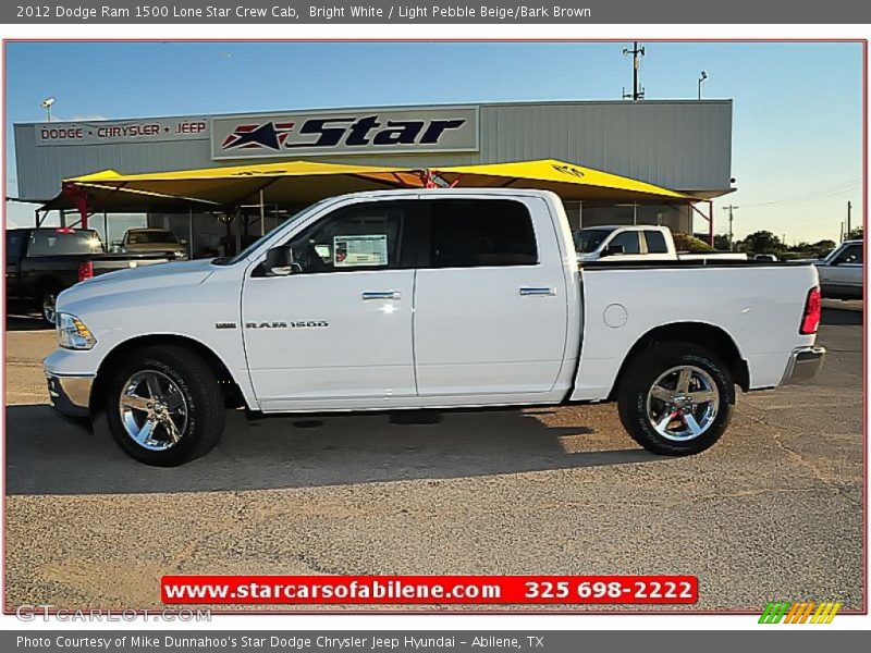 Bright White / Light Pebble Beige/Bark Brown 2012 Dodge Ram 1500 Lone Star Crew Cab