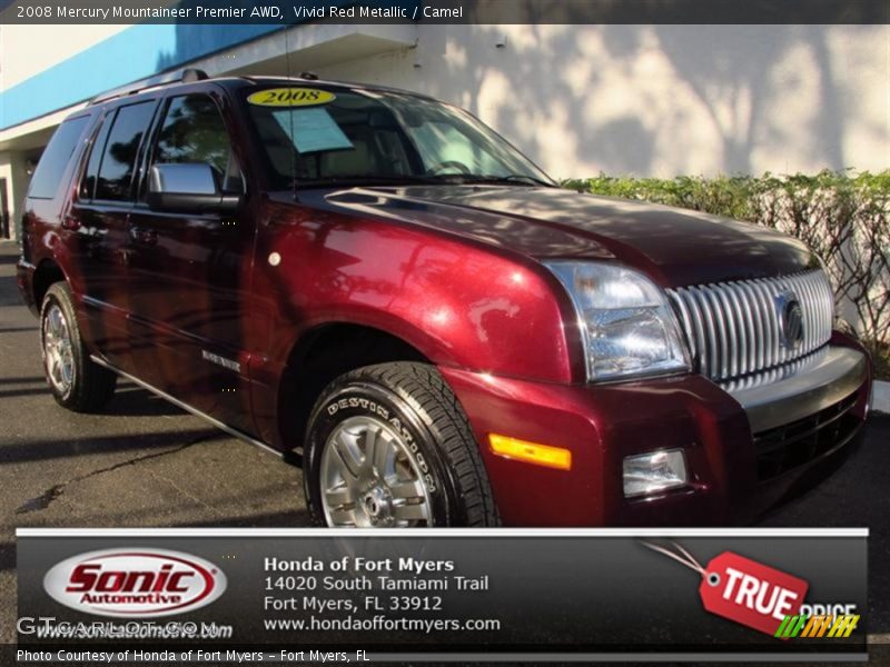 Vivid Red Metallic / Camel 2008 Mercury Mountaineer Premier AWD