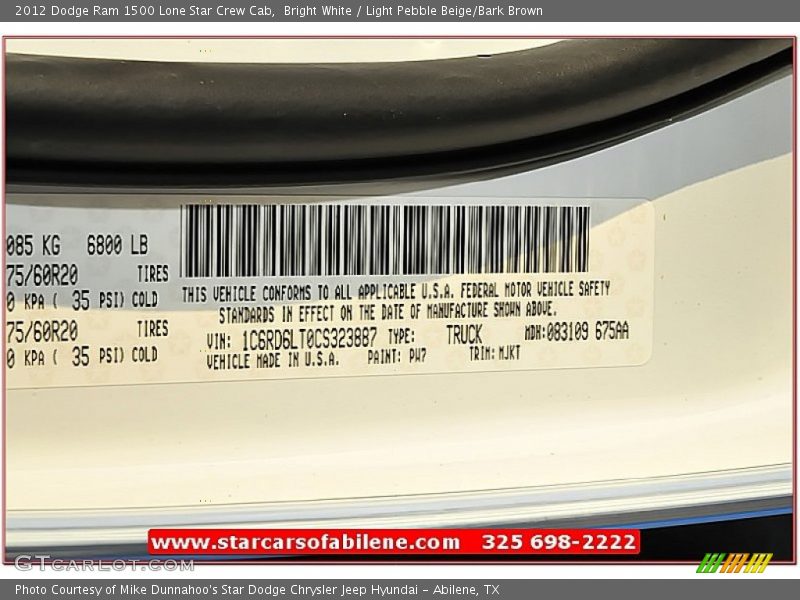 Bright White / Light Pebble Beige/Bark Brown 2012 Dodge Ram 1500 Lone Star Crew Cab