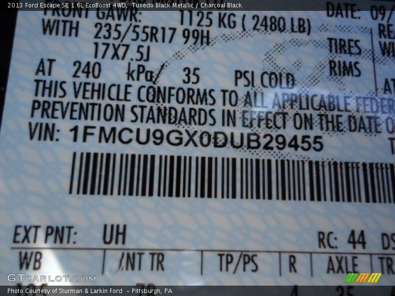Tuxedo Black Metallic / Charcoal Black 2013 Ford Escape SE 1.6L EcoBoost 4WD