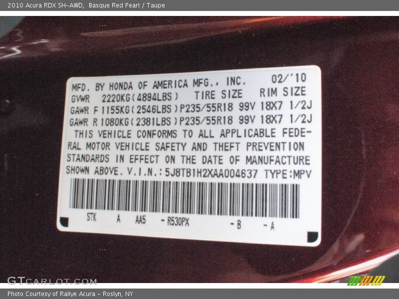 Basque Red Pearl / Taupe 2010 Acura RDX SH-AWD