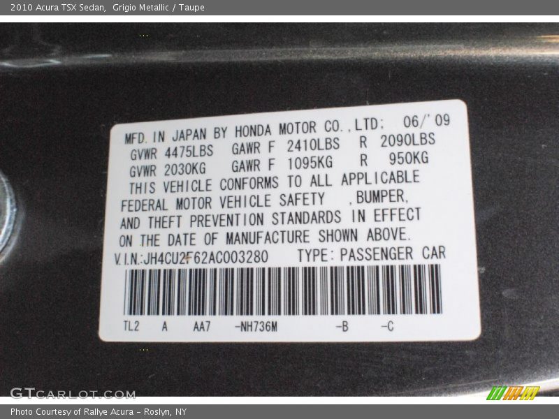 Grigio Metallic / Taupe 2010 Acura TSX Sedan