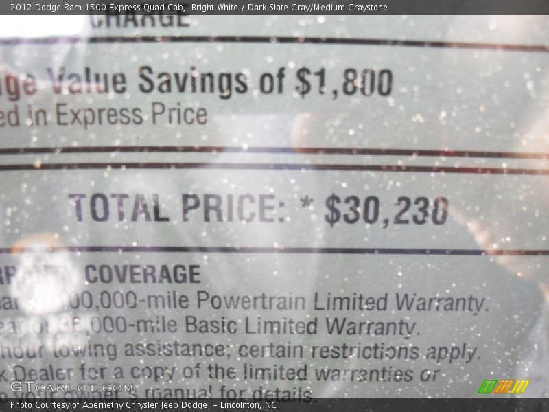 Bright White / Dark Slate Gray/Medium Graystone 2012 Dodge Ram 1500 Express Quad Cab