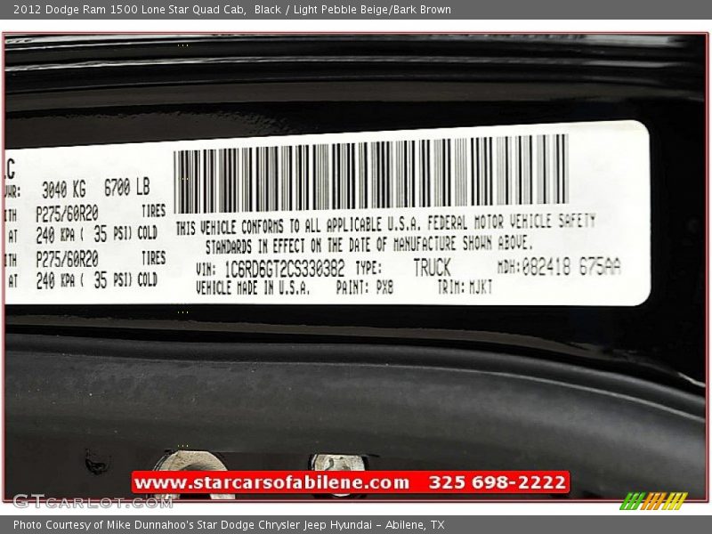 Black / Light Pebble Beige/Bark Brown 2012 Dodge Ram 1500 Lone Star Quad Cab