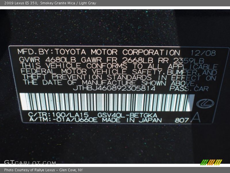 Smokey Granite Mica / Light Gray 2009 Lexus ES 350