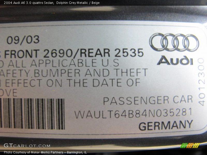 Dolphin Grey Metallic / Beige 2004 Audi A6 3.0 quattro Sedan