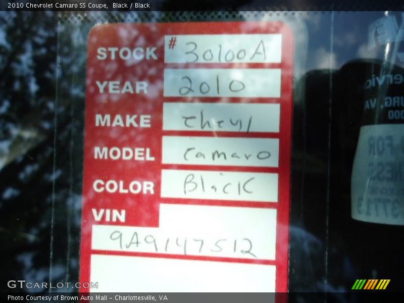 Black / Black 2010 Chevrolet Camaro SS Coupe