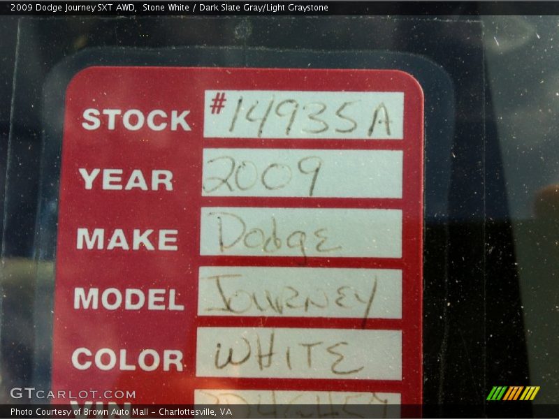 Stone White / Dark Slate Gray/Light Graystone 2009 Dodge Journey SXT AWD