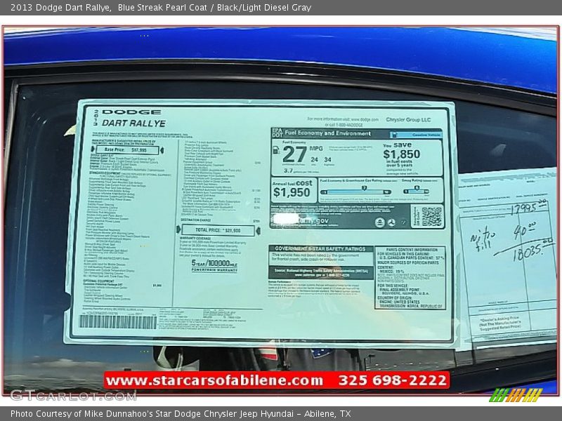 Blue Streak Pearl Coat / Black/Light Diesel Gray 2013 Dodge Dart Rallye