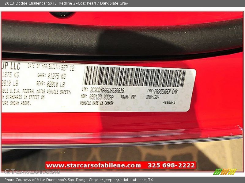 Redline 3-Coat Pearl / Dark Slate Gray 2013 Dodge Challenger SXT