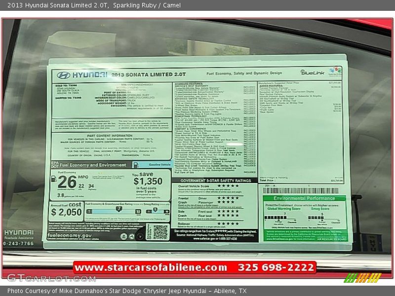Sparkling Ruby / Camel 2013 Hyundai Sonata Limited 2.0T