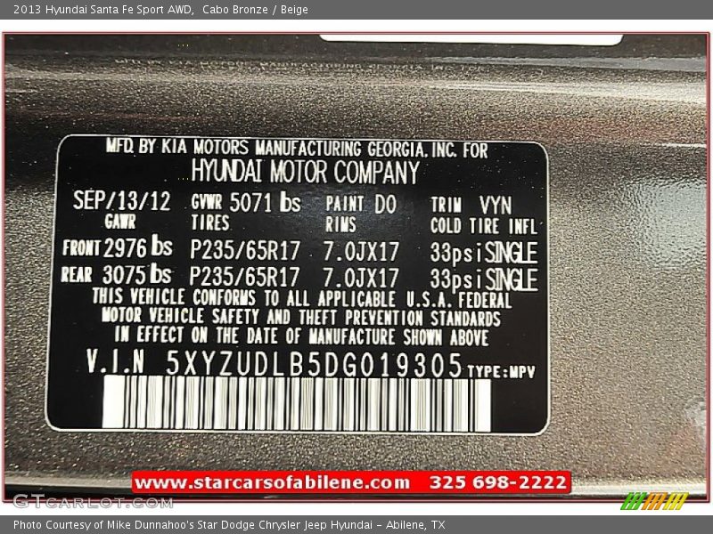 Cabo Bronze / Beige 2013 Hyundai Santa Fe Sport AWD