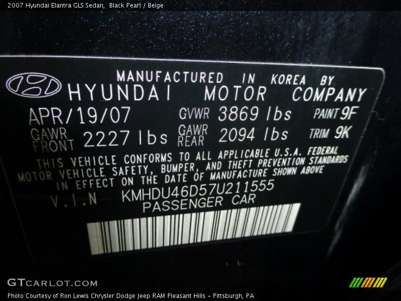 Black Pearl / Beige 2007 Hyundai Elantra GLS Sedan