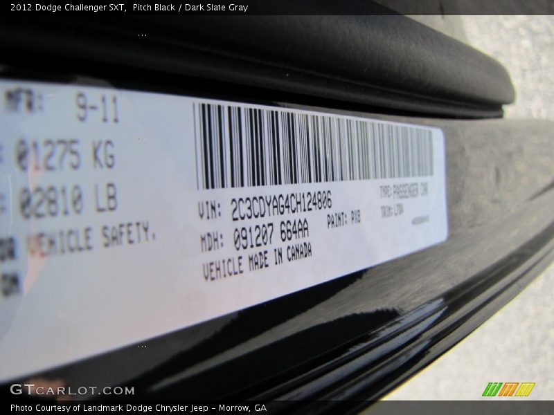 Pitch Black / Dark Slate Gray 2012 Dodge Challenger SXT