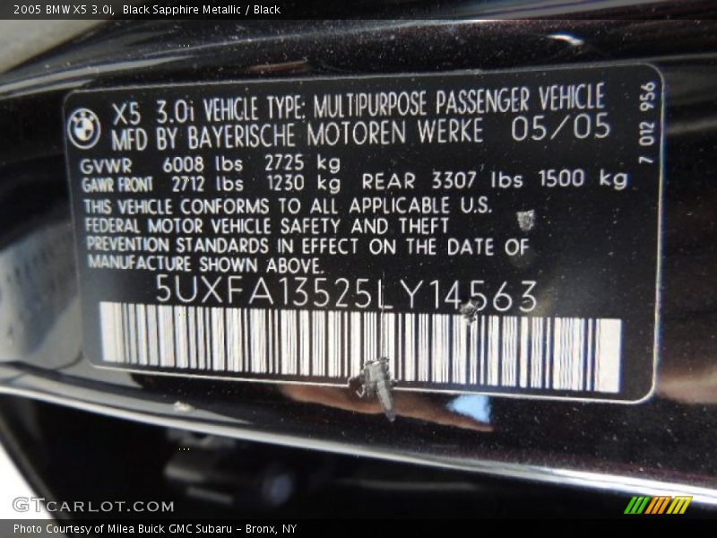 Black Sapphire Metallic / Black 2005 BMW X5 3.0i