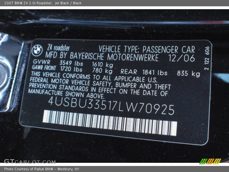 Jet Black / Black 2007 BMW Z4 3.0i Roadster